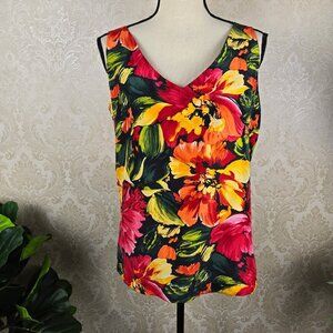 Compagnie Internationale Express Size Med 100% Silk Floral Print Sleeveless Top